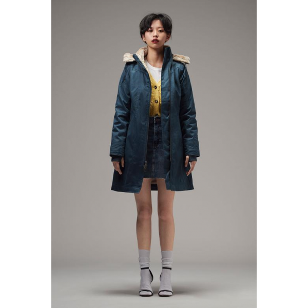 PARKA VEGAN LONG HOODLAMB BLUE
