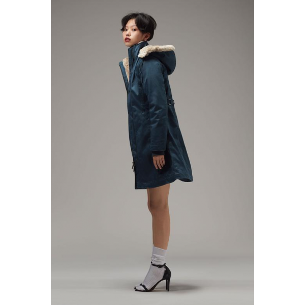 VEGAN PARKA LONG HOODLAMB BLUE