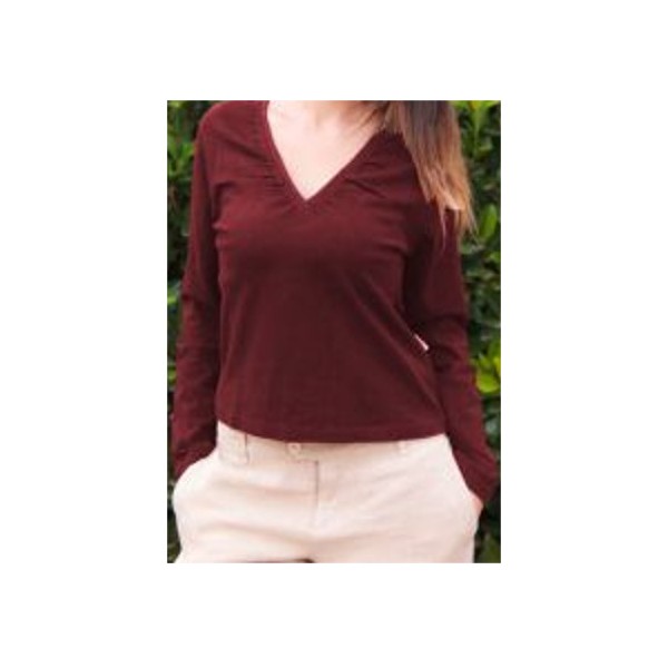 T SHIRT LONG SLEEVED COLLAR V